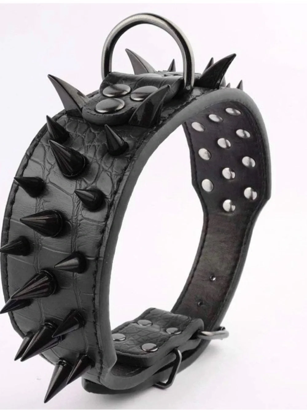 Fur dog collar with spiked 5 cm wide